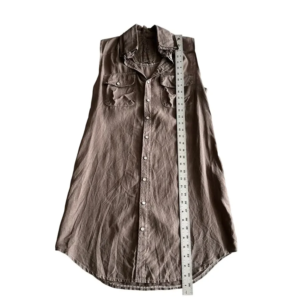 pete & greta‎ Johnny Was Linen Pearl Snap Sleeveless A Line Plum Shirt Dress S